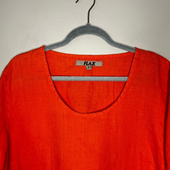 Flax linen coral red top blouse L - Picture 4 of 5
